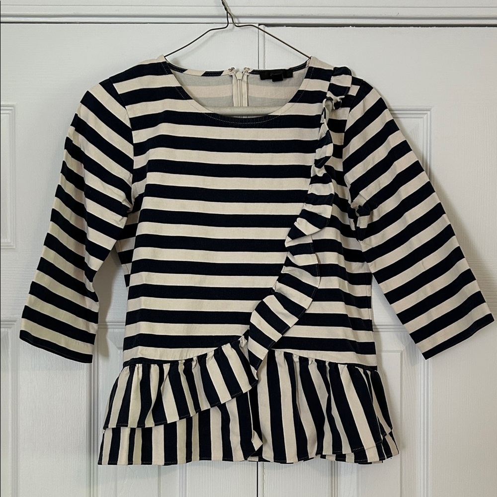 J. Crew Navy & Cream Striped Ruffle Peplum Top